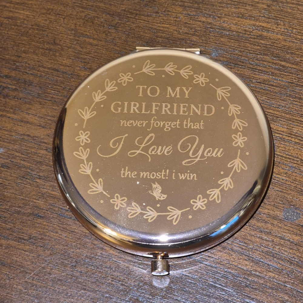 Gold Compact Mirror with Engraving